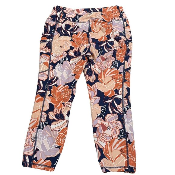 TORRID Plus Size 1X Navy Peach Floral Crop Wicking Active Leggings Pockets - Picture 4 of 8